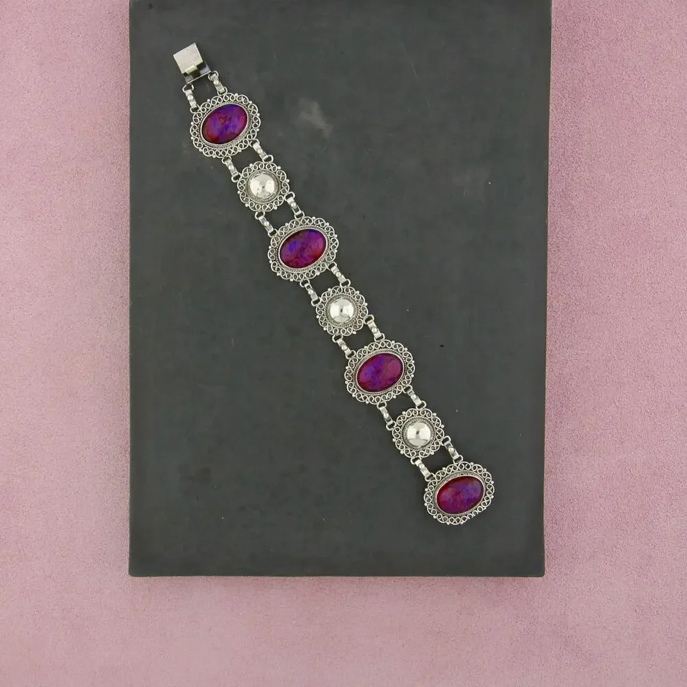 mexico sterling silver vintage dragons breath cabochon link bracelet size 7in